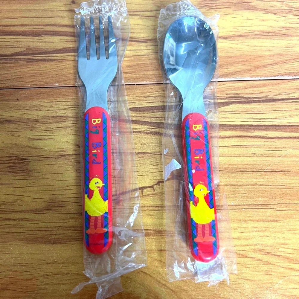 Vintage Big Bird Flatware Set‎ Red Sesame Street Fork Spoon Stainless Steel NEW